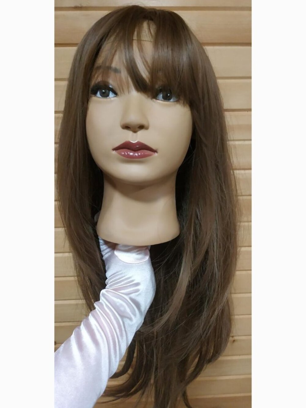 Honey Hazelnut Brown Wig With Bangs, Synthetic
